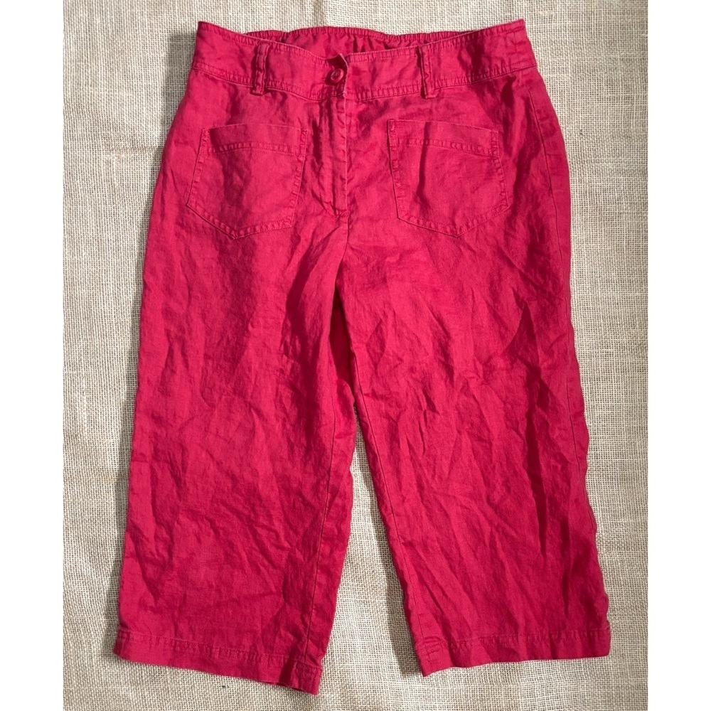 Coldwater Creek Red Linen Cropped Pants 4 6 Wide Leg Preppy Boho Minimalist